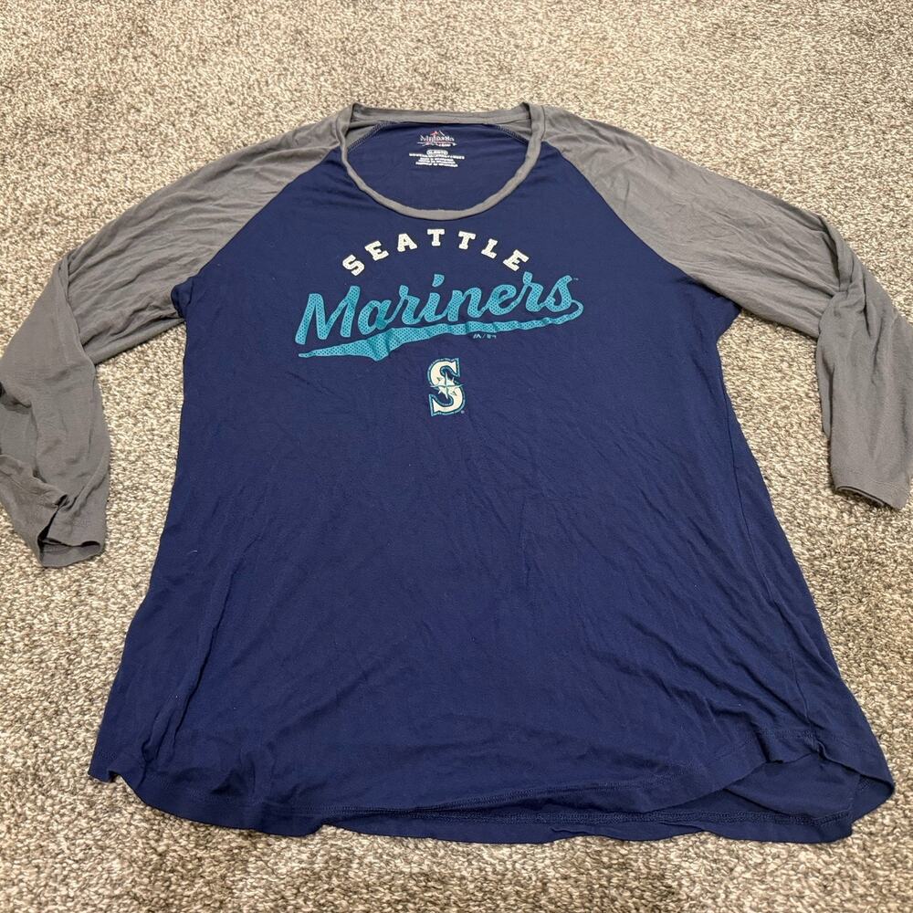 Seattle Mariners Majestic Womens XL Raglan 3/4 Sleeve Baseball Shirt MLB Navy
